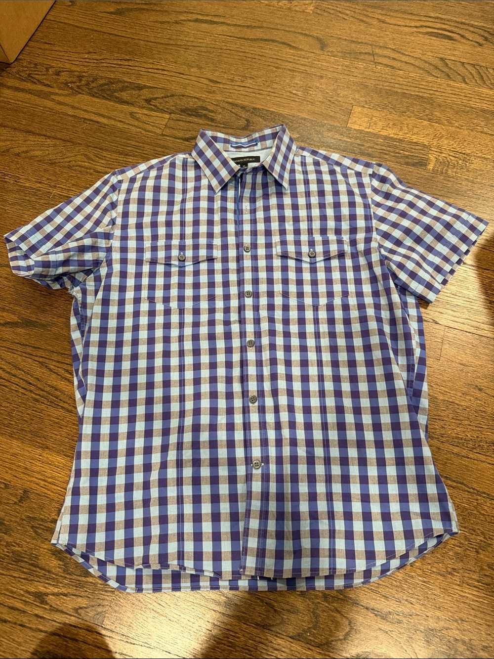 Banana Republic Short-Sleeve Purple Check Shirt